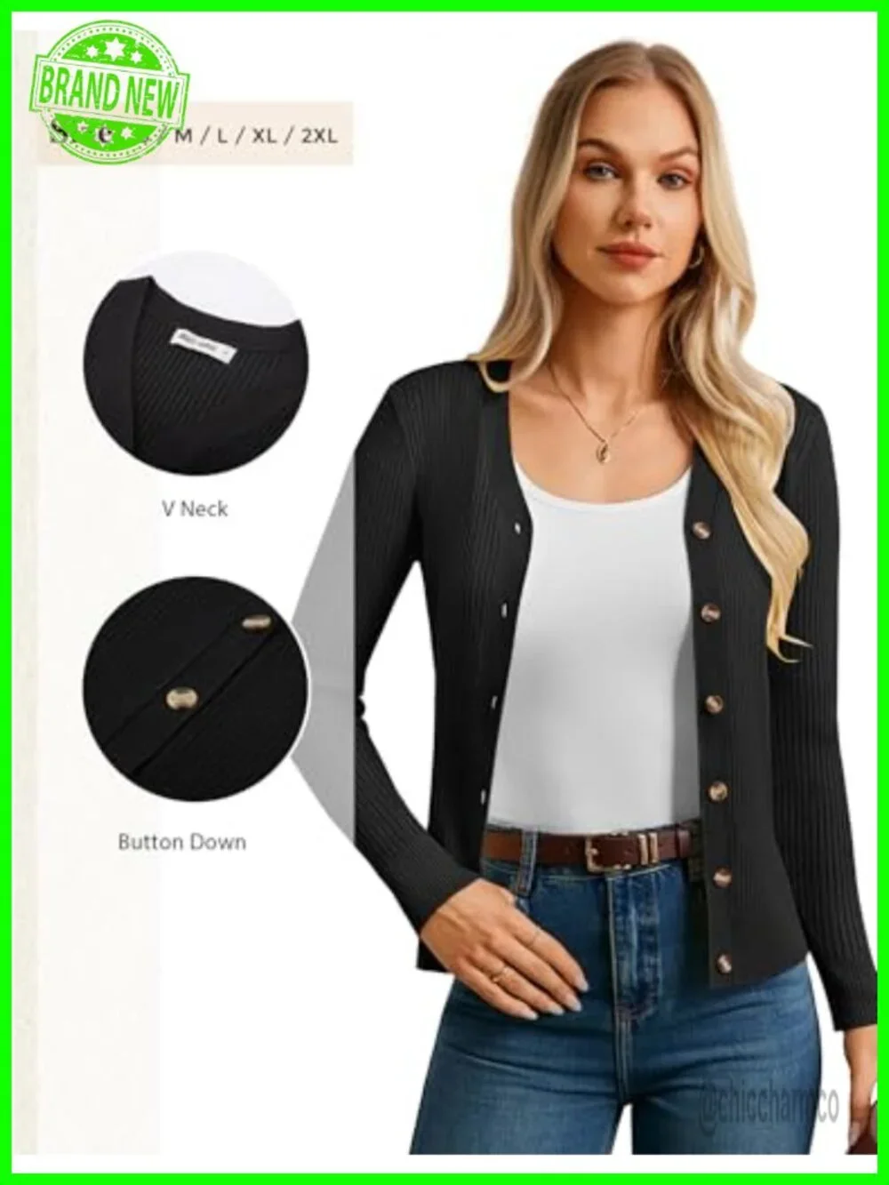 Long Sleeve V Neck Button Up Cardigan Sweaters Trendy Ribbed Knit Open Front